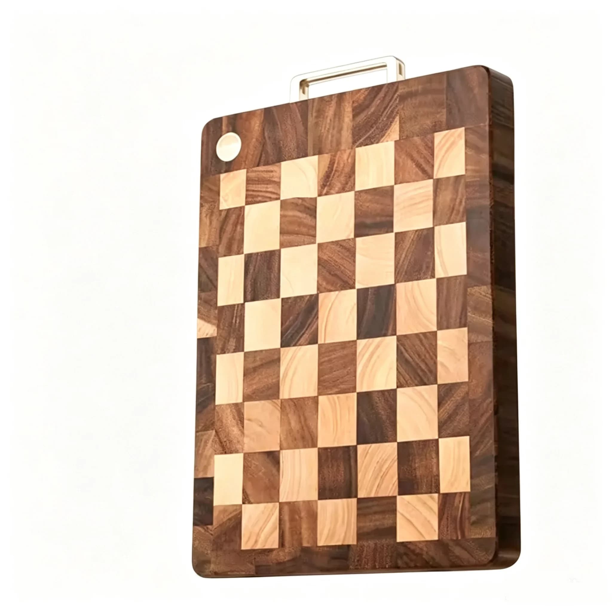 Black Walnut Checkerboard Cutting Board, End Grain Splicing Butcher Block with Handle, Thick Kitchen Chopping Board