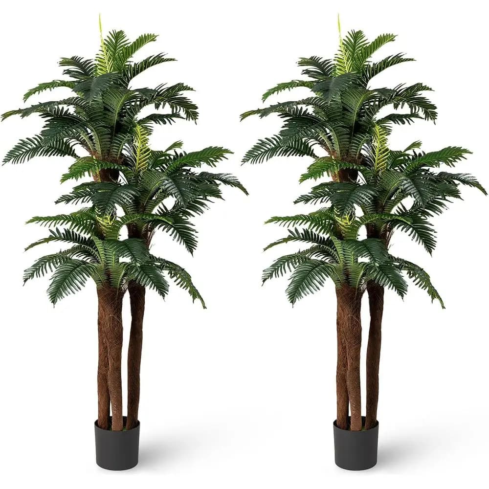 Set di 2 Palme Artificiali, Altezza 1,90m, Aspetto Tropicale con 45+3 Foglie Regolabili, Corteccia e Muschio Realistici, Pianta da Interno