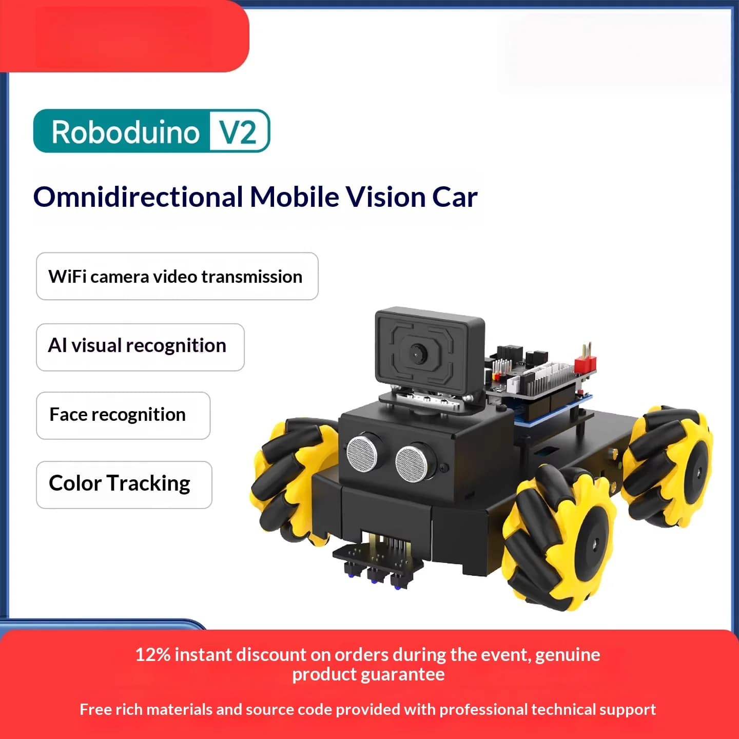 Mecanum Wheel AI Robot Car with Camera Face Recognition WiFi Video Streaming Arduino Programmable Kit