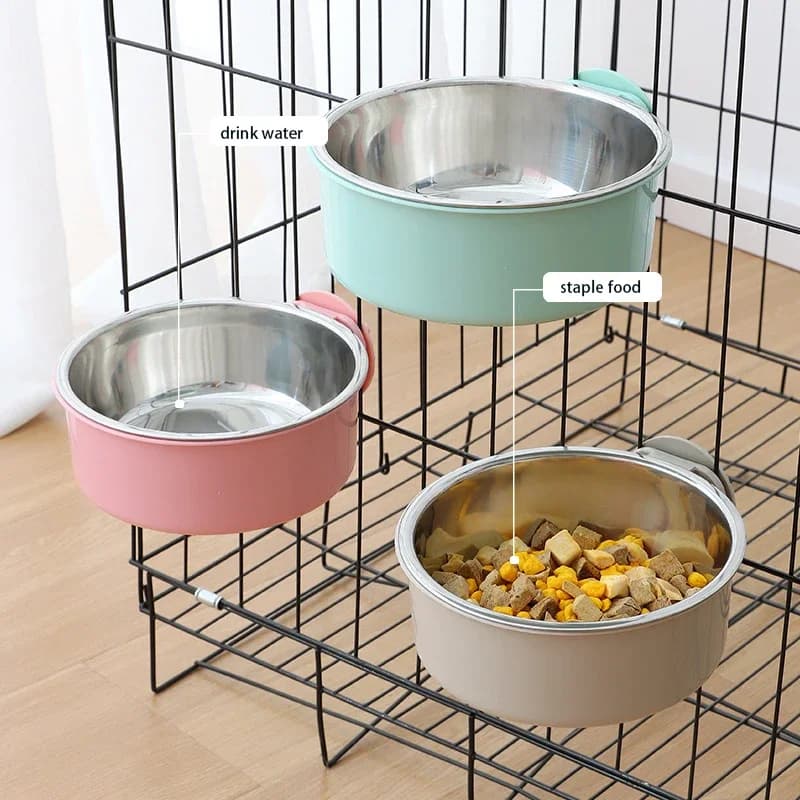 Ciotola per alimenti per animali domestici sospesa Ciotola staccabile per cani e gatti a doppio strato in acciaio inossidabile per gabbie