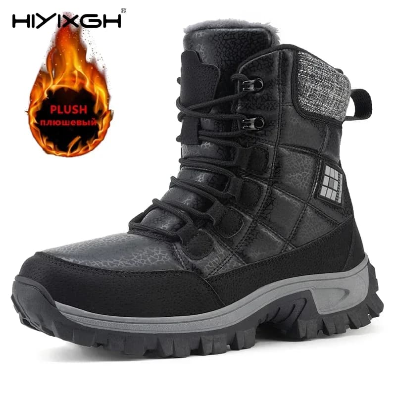 New Warm Plush Men's Snow Boots Lace Up High Top Men's Boots Waterproof Winter Ankle Boots Outdoor Anti-Slip Men Hiking