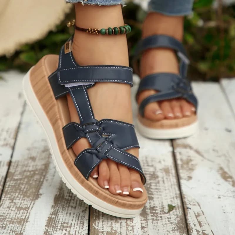 2026 Summer Women's Wedge Sandals Fashionable Open-Toe Ankle Strap Casual Roman Sandals Comfortable Outdoor Women's Beach Shoes