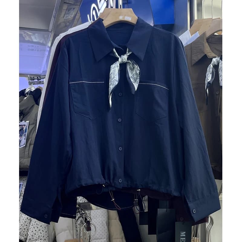 Ele ort Colletto irt da donna con sciarpa Dstring Design Autumn Faion Unique Personali Petite Top in fibra di poliestere