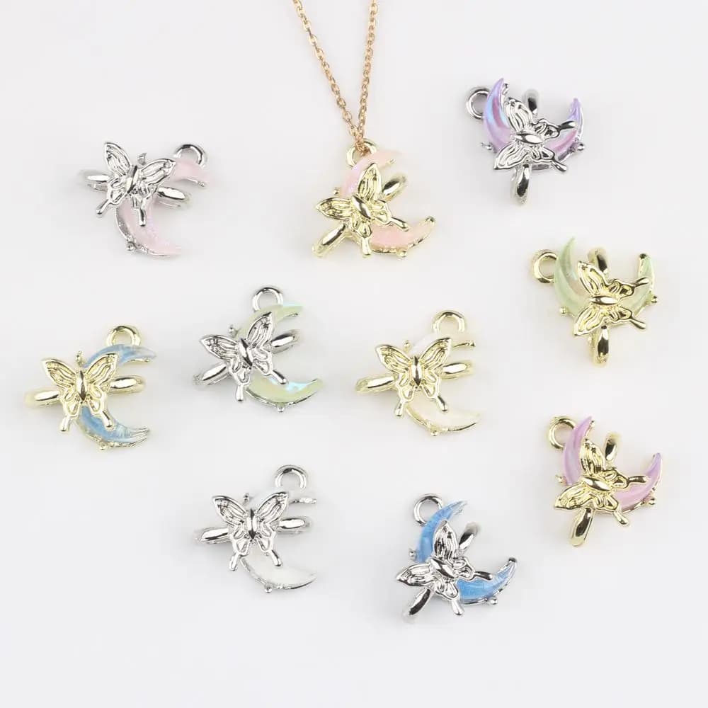 6 pcs/lot Zinc Alloy moon pendants and 14*15MM resin for DIY, necklace accessories, bracelets and earrings