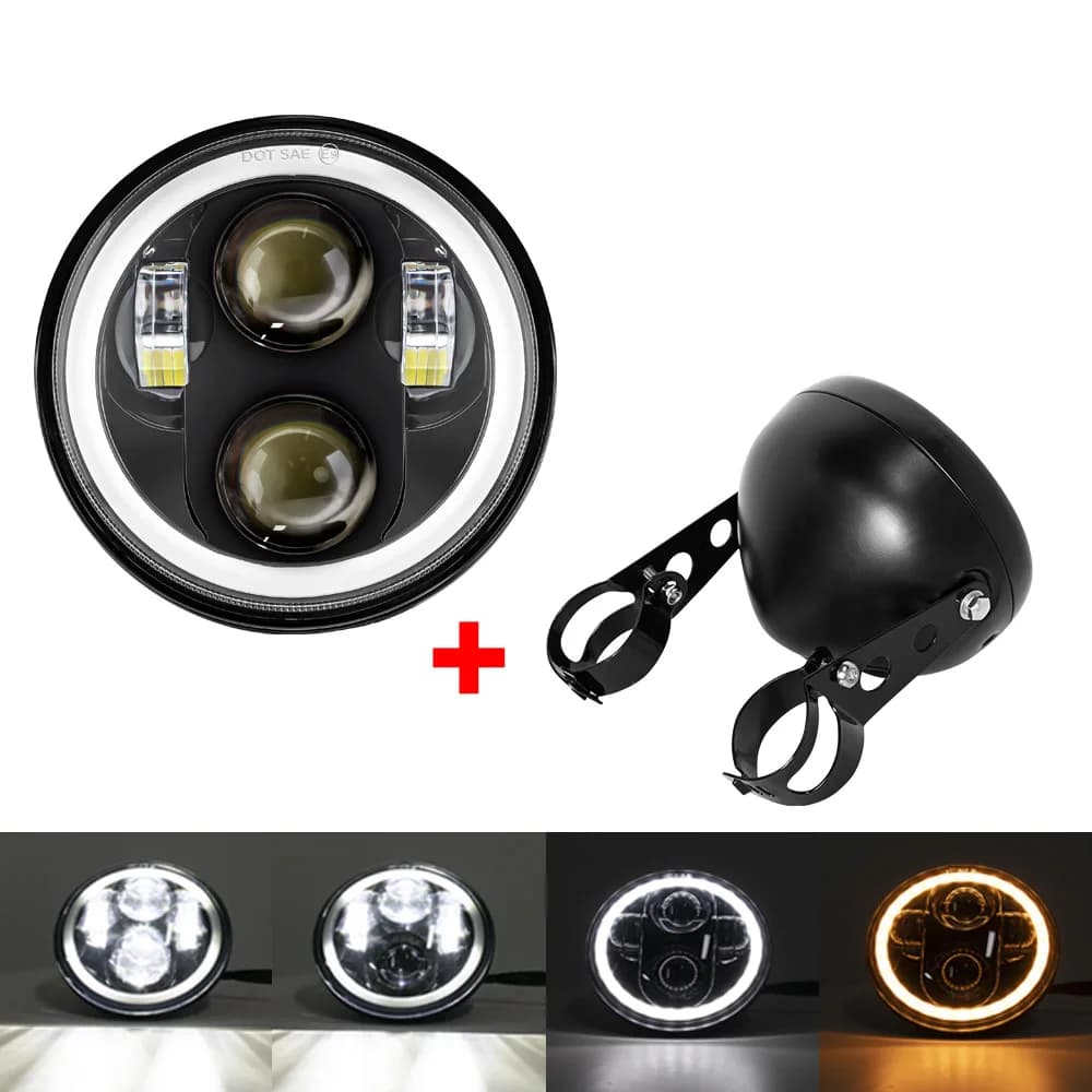 5.75 inch Black Round Motorcycle 5 3/4" LED Headlight Mounting Housing Bucket Shell for Harley Chopper Headlamp Lighthouse