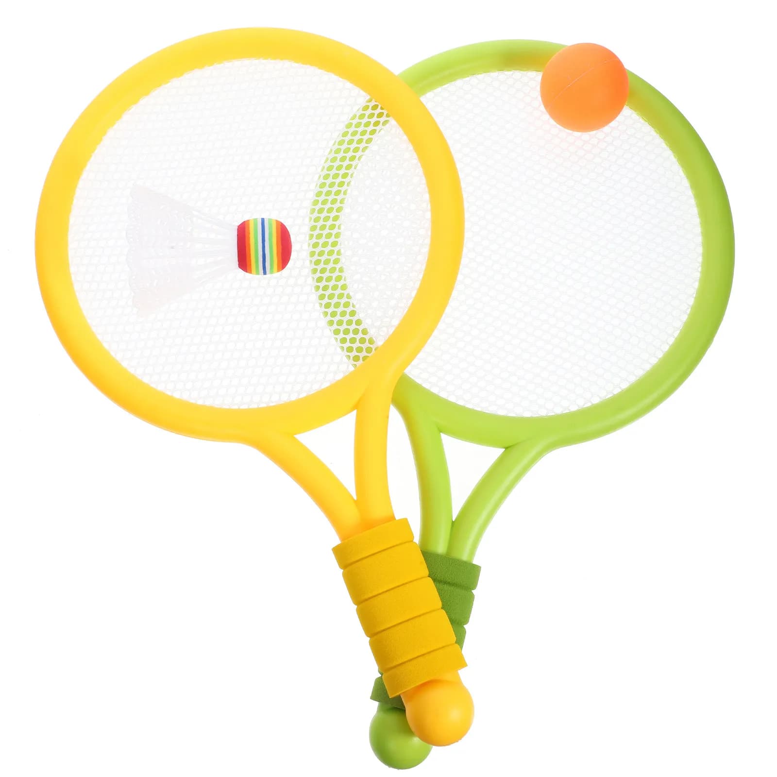 Set di racchette da tennis da 1 paio, racchette leggere in plastica con palline da allenamento per principianti, attrezzatura per la pratica di sport all'aria aperta
