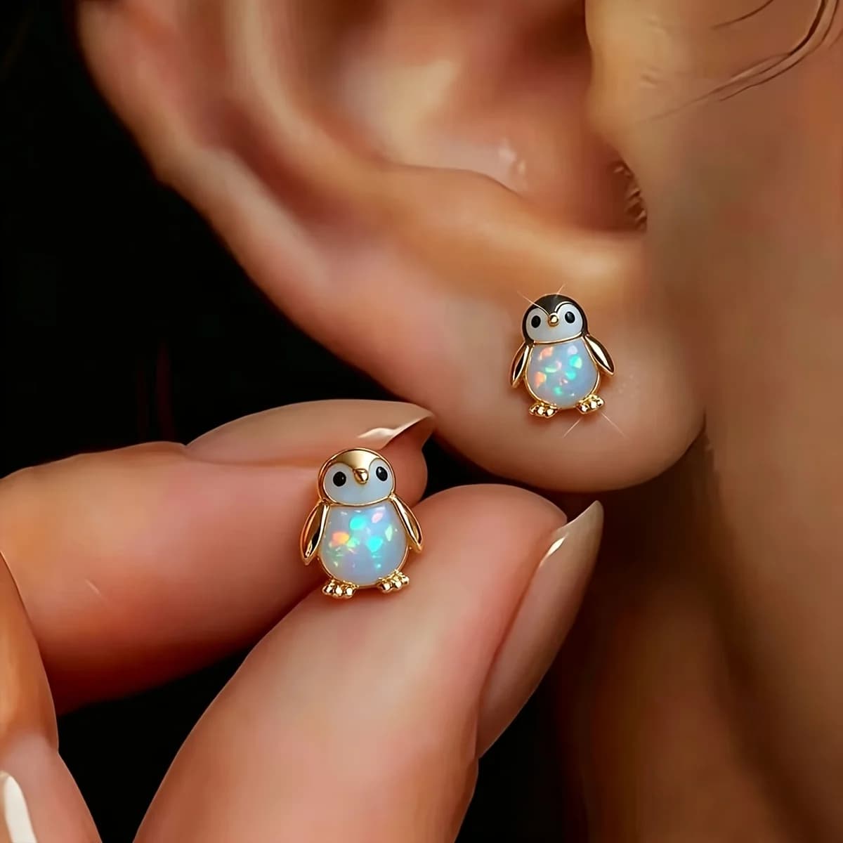 A pair of penguin stud earrings, cute animal design, women's fashionable and exquisite stud earrings, holiday versatile single item, friends and girlfriends have the same gift.