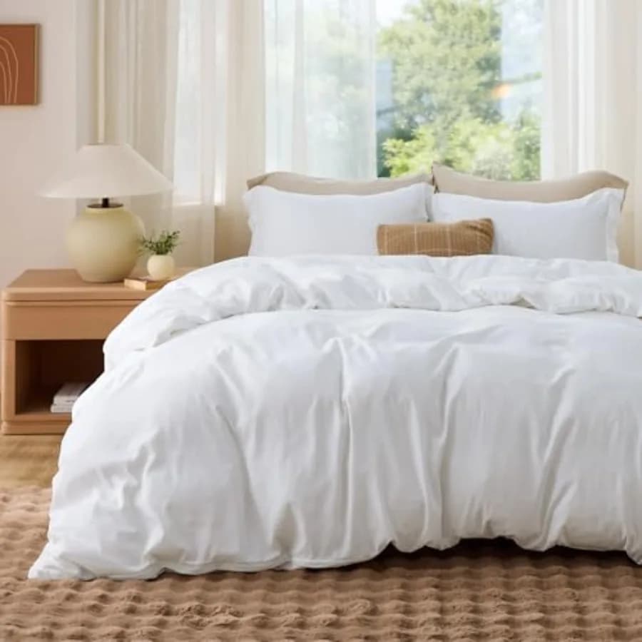Set Biancheria da Letto Queen Size Bianco - Morbido, Doppio Spazzolato, per Adulti, Chiusura con Cerniera, 3 Pezzi, Include 1 Copripiumino 90x90 cm e 2 Federe