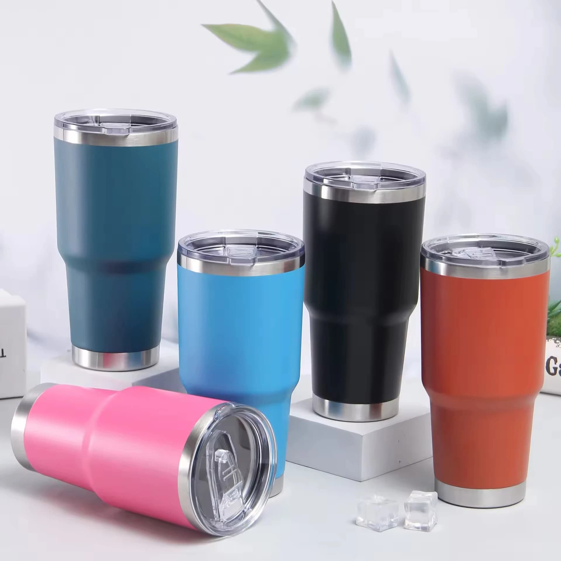 30 oz Vacuum Flask Travel Mug Tumbler Double Wall Insulation Cup Hot & Cold Water Bottle with Flip Lid Colorful for Car Holder