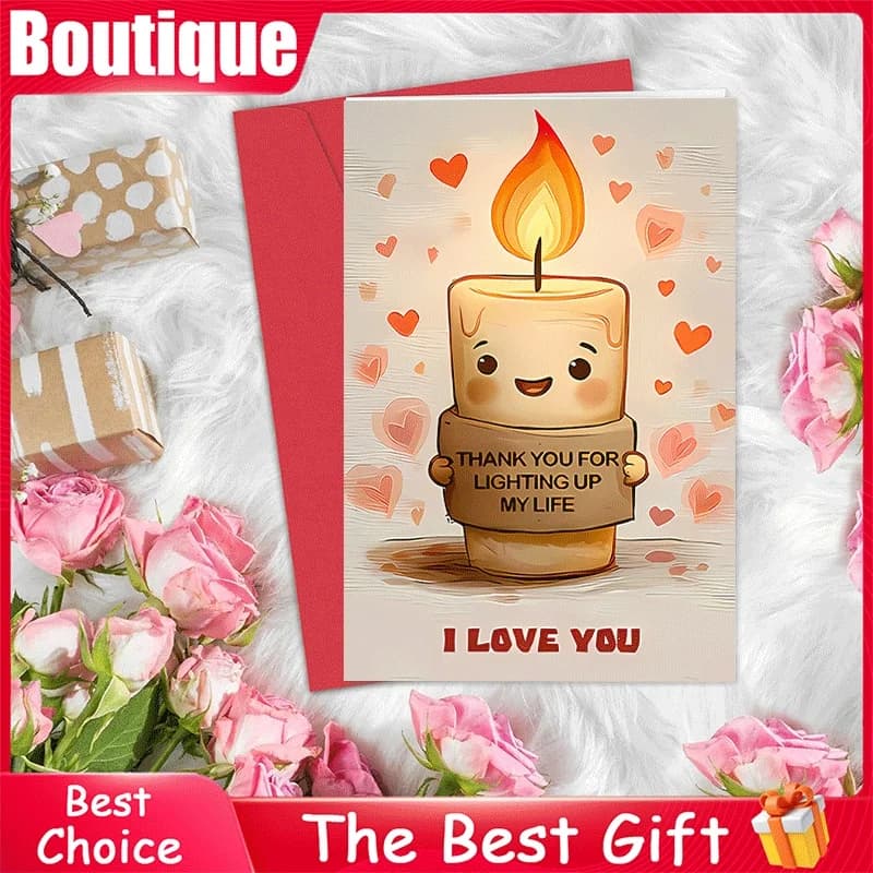 Grazie per aver illuminato la mia vita - Biglietto d'auguri con simpatico design a candela - Biglietto di ringraziamento per il fidanzato