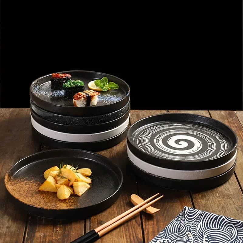 Piatto rotondo in ceramica Stile coreano Fondo piatto Stoviglie da ristorante Bistecca Pasta Vassoio per pizza Utensili da pranzo transfrontalieri