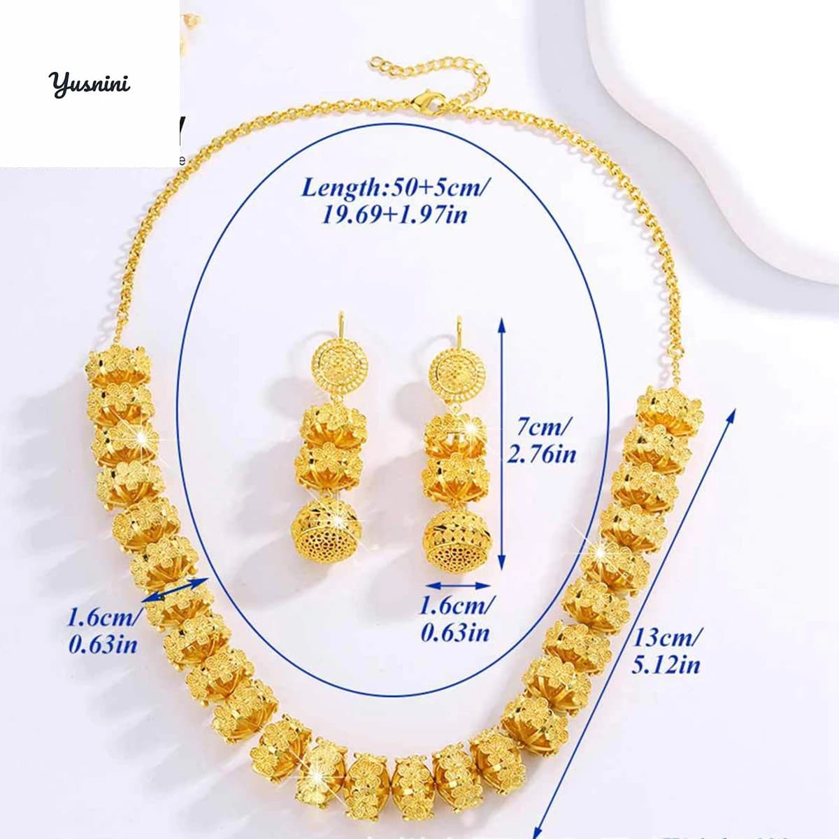 Set di gioielli con collana e orecchini personalizzati placcati in oro 24 carati francese americano di moda per regali di nozze e Natale per gli amantiD10946