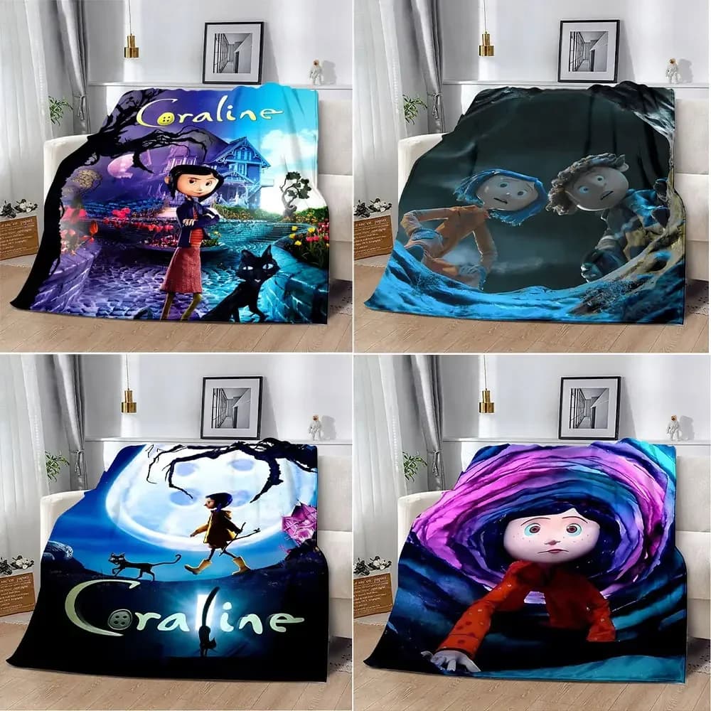 Animazione Coraline Coperta stampata Coperte da picnic Coperta calda Coperta morbida e confortevole Regalo di compleanno per viaggi a casa