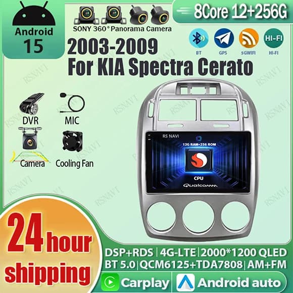 Android 15 Carplay Auto Qualcomm 2K QLED Schermo Lettore di autoradio per KIA Cerato 2003 - 2009 GPS Multimediale Wifi BT 4G Stereo DSP