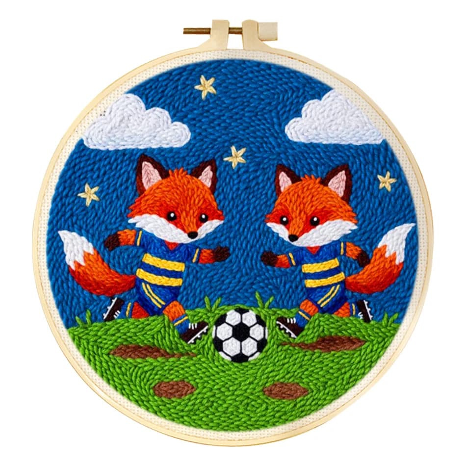 RUOPOTY Punch Needle Kit Wall Art Picture Craft Football Fox Supplies Animal Punch Needle Tool Painting Decor CraftDecor Art Kit