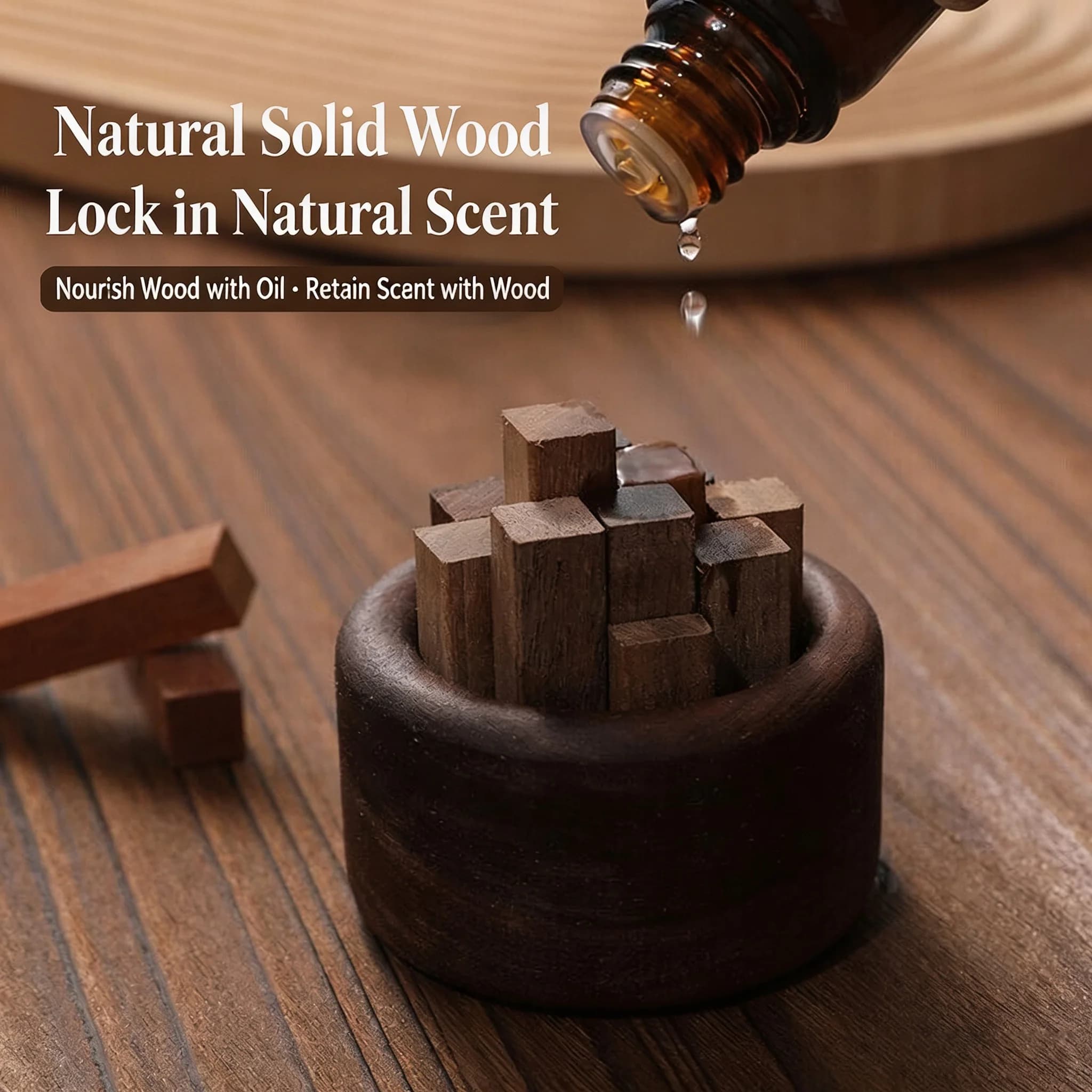 Wooden Waterless Essential Oil Diffuser, Passive Aromatherapy Scent Block Holder for Home Office Desktop Decoration