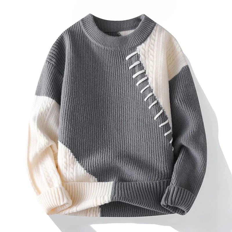 Men's new autumn and winter pullover round-neck chunky knit long-sleeve striped sweater, warm casual knitwear
