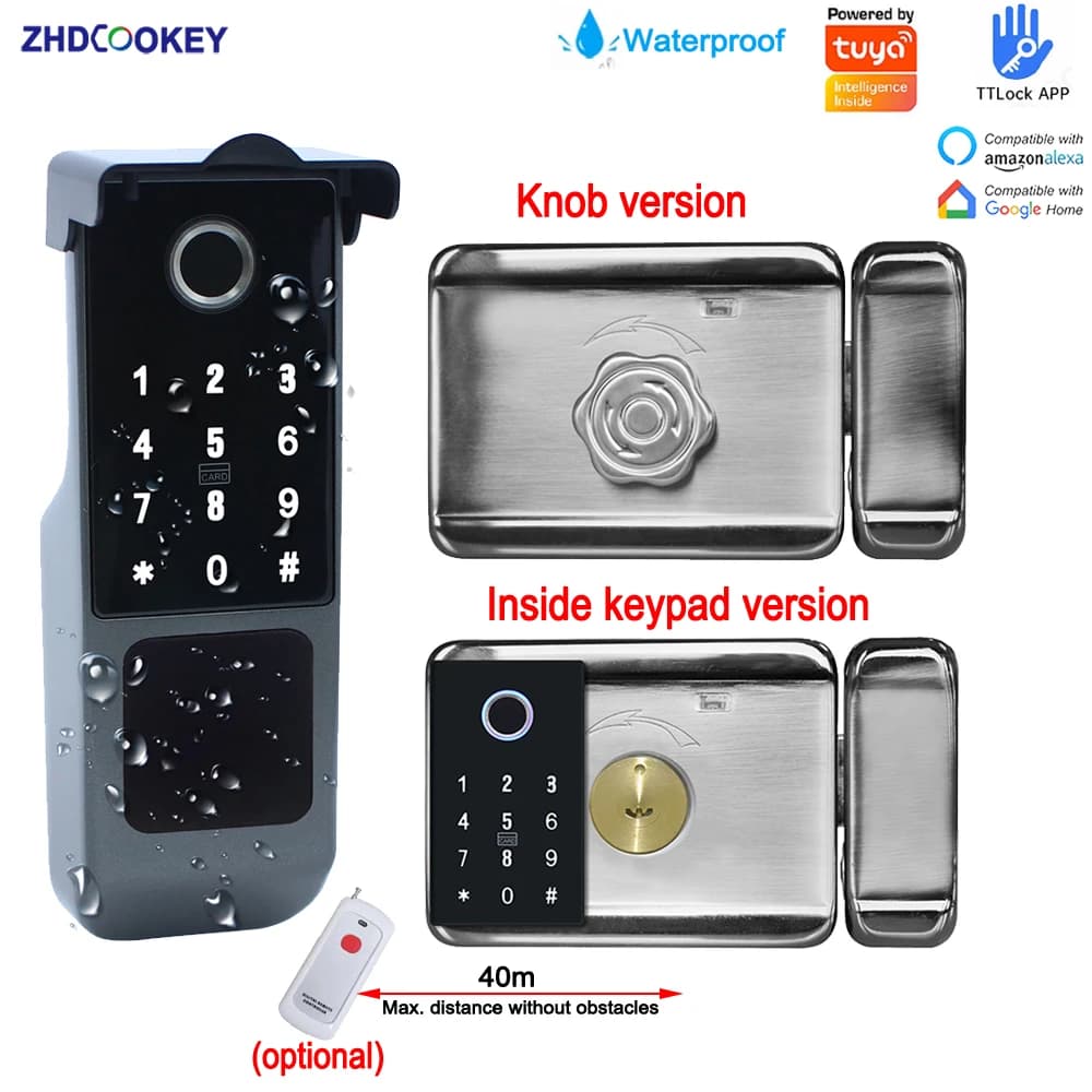 Impermeabile Tuya Wifi Telecomando Smart Door Lock Impronte digitali Tastiera Manopola Keyless Entry Cancello esterno App TTlock Serratura elettronica per cerchioni