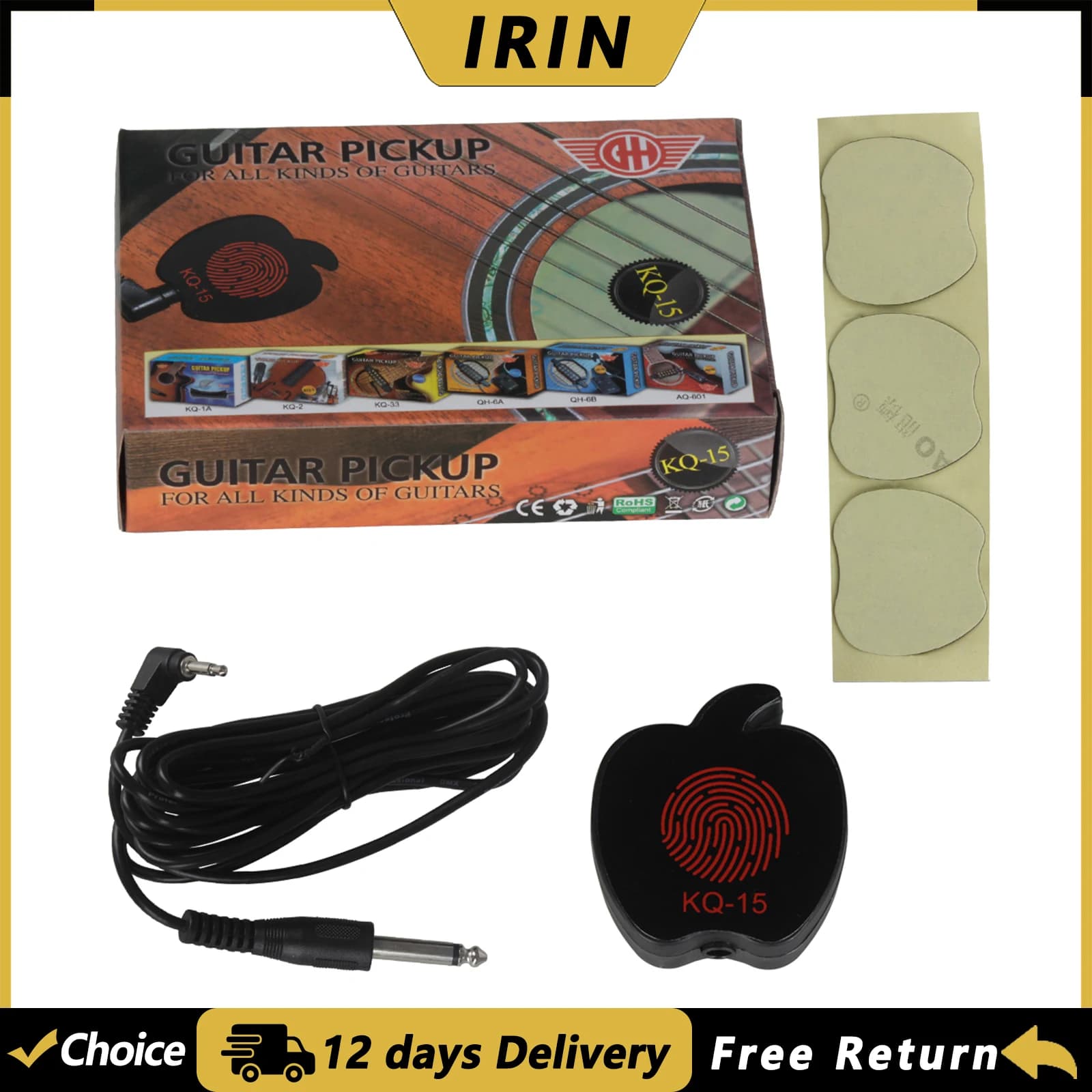 IRIN KQ-15 Guitar Pickup Contact Microphone Piezo Pickup for Acoustic Guitar Ukulele Violin Mandolin Banjo Easy Installation