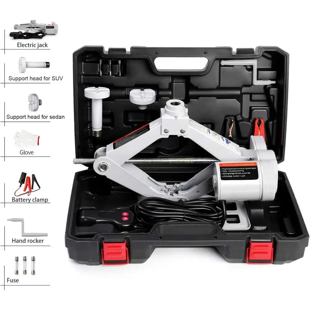 Martinetto Elettrico a Forbice 3T per Auto, Set Sollevatore a Forbice 12V Automatico per Veicoli, Kit per Cambio Pneumatici o Riparazione Auto, per Berlina e SUV