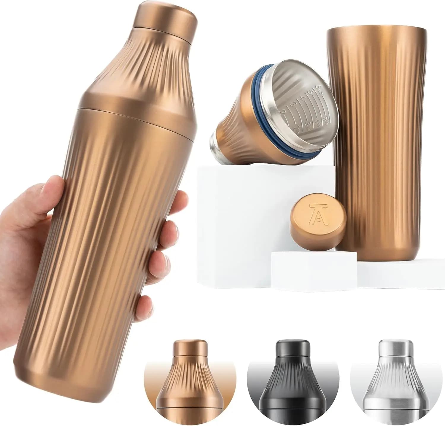 Set Shaker per Cocktail Ibrido Isolato Sottovuoto, 28 oz in Acciaio Inossidabile a Doppia Parete con Colino Integrato e Misurino - No