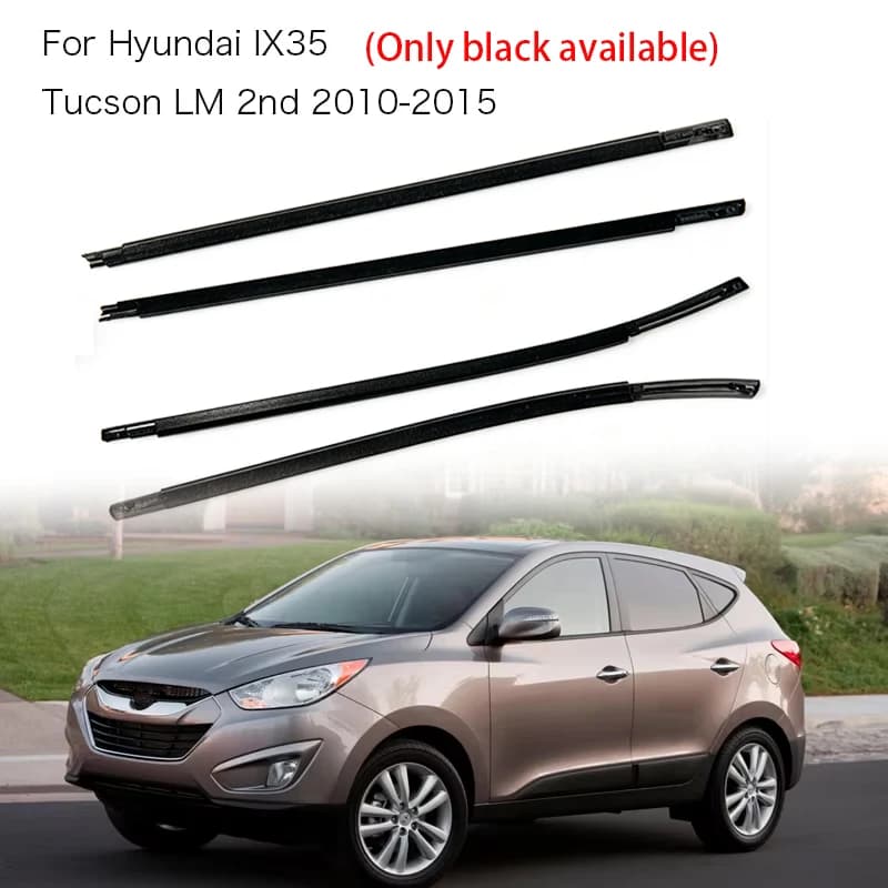 Black 4Pcs Window Rubber Trim For Hyundai IX35 Tucson LM 2nd 2010-2015 Weatherstrip Seal Strips Door Molding 82210-2S000