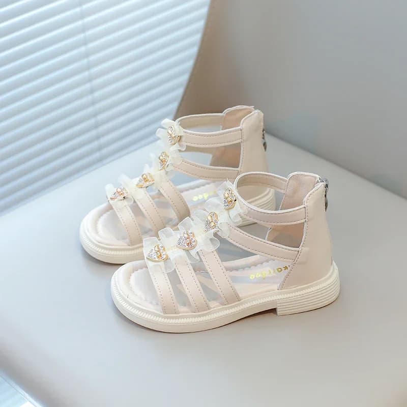 Scarpe da ragazza sandali estivi di moda per bambini medi grandi sandali gladiatore per bambini fibbia a cuore con pizzo principessa dolce Chic nuovo