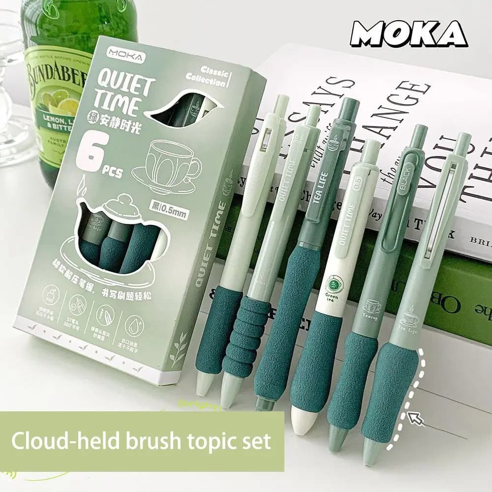 6 pz/scatola Soft Cloud Grip Press Penna Gel Punta ST Penna neutra ad asciugatura rapida Studente Specifica 0.5mm Penna a sfera con inchiostro nero Regalo