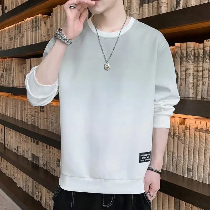 Men's Warm Gradient Long Sleeve round Neck Sweatshirt Spring Autumn Fashionable Versatile Outerwear Comfortable Casual Hoodie