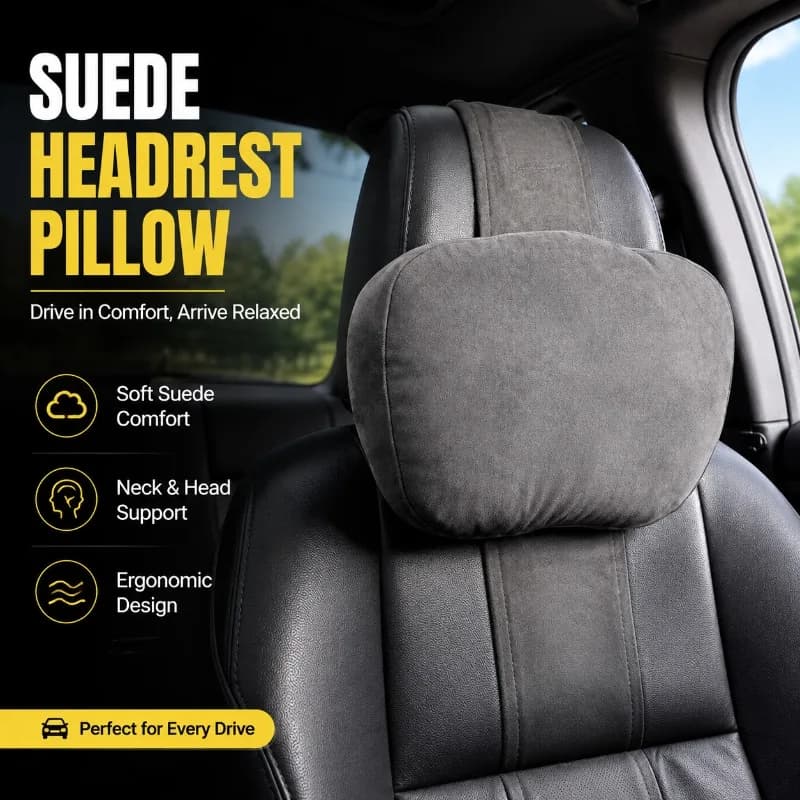 Cuscino Poggiatesta in Pelle Scamosciata per Auto, Supporto Lombare Ergonomico, Cuscinetto Protettivo Morbido Universale per Comfort Interno Auto
