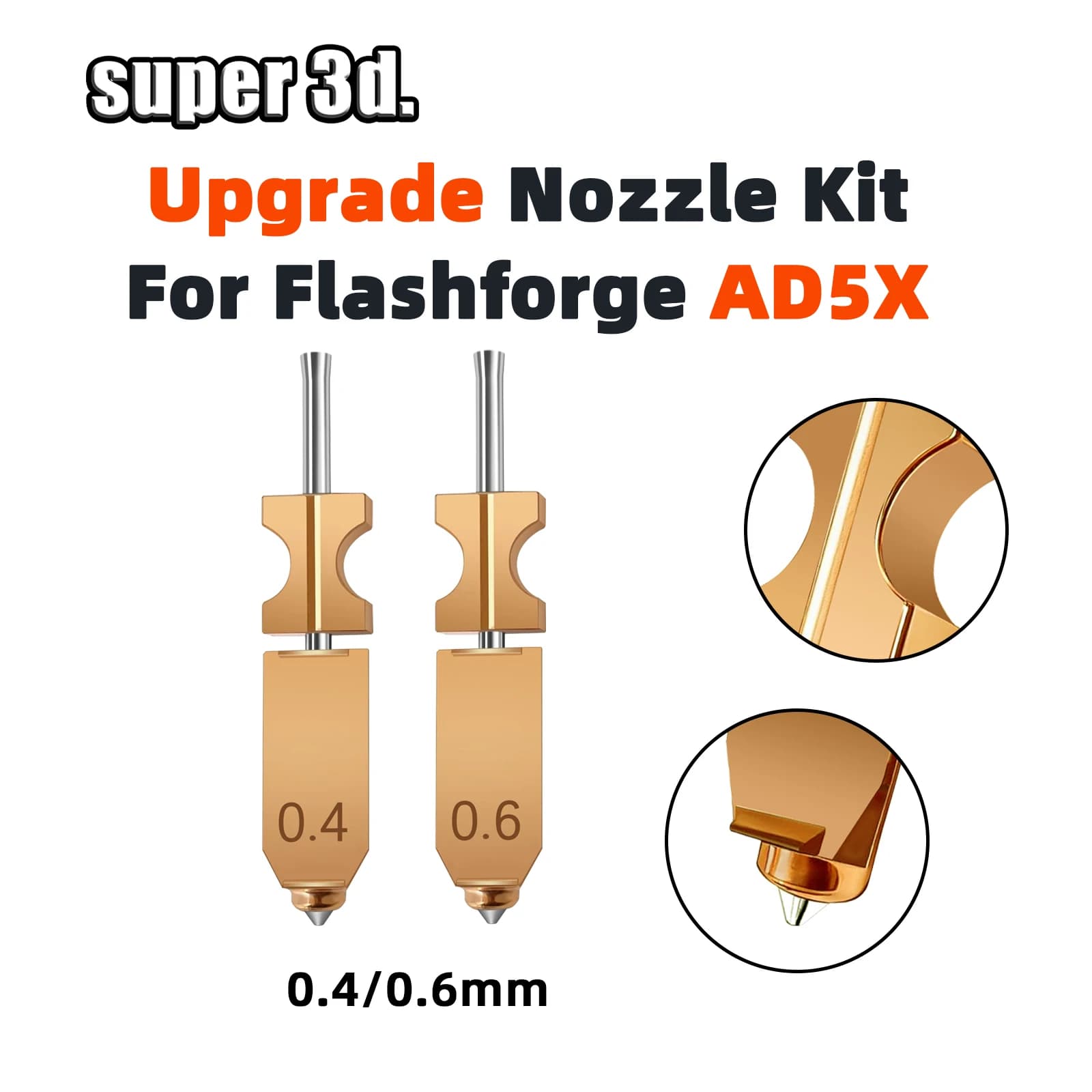 Ugello Bimetallico per Flashforge AD5X, Ugelli Hotend in Acciaio Inossidabile Nuovi e Migliorati, a Sgancio Rapido, 0.6/0.4mm, Ricambi per Stampanti 3D