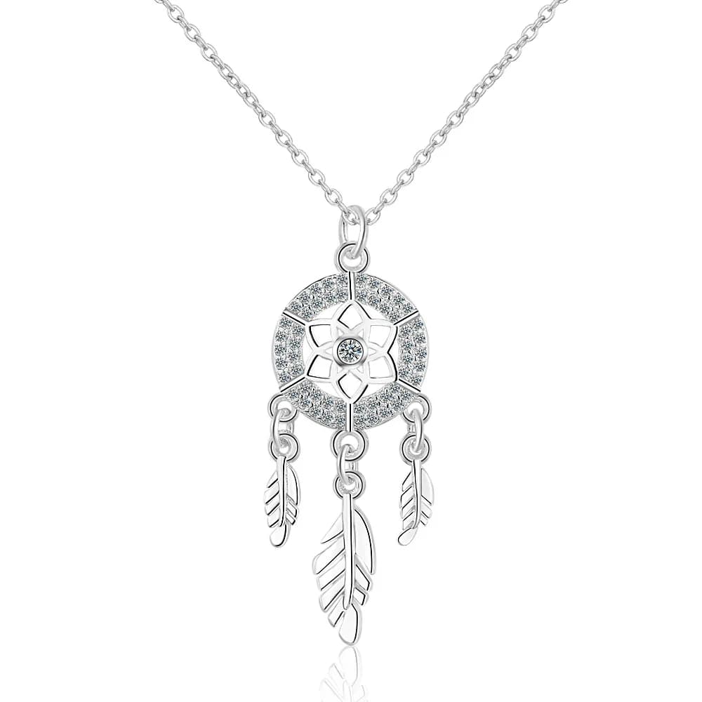925 Sterling Silver Dreamcatcher Feather Tassel Pendant Necklace Silver Dream Catcher Pendant Statement Jewelry Choker de Prata