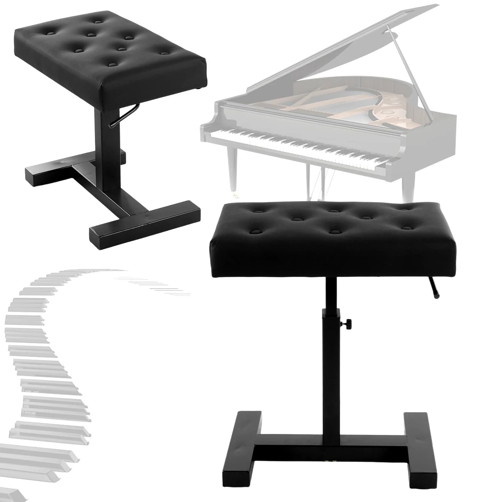 Piano Stool with Hydraulic Lift, Height Adjustable Seat with PU Leather and Vanity Sponge, Living Room, Bedroom