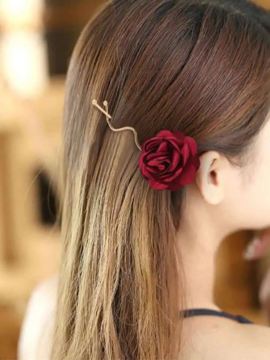 Faux Fabric Rose Hair Clip For Women Summer Holiday Travel Accessory