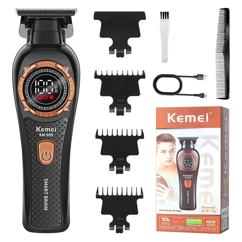 KEMEI KM-999 Professional Haircut for Men, Wireless Electric Rulebar with LCD Display and 3 Adjustment Guides