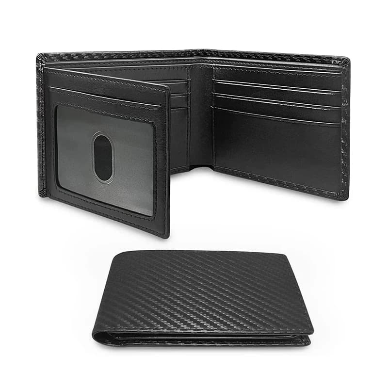 Portafoglio da uomo sottile e minimalista a tre pieghe Portafoglio da uomo con blocco RFID in fibra di carbonio con finestra identificativa e 9 slot per carte