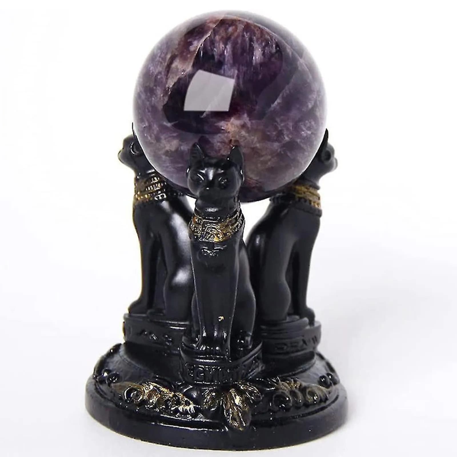 Supporto per Sfera di Cristallo in Stile Egiziano con Gatto Nero, Ornamento in Resina a Forma di Bestia Mitologica, Base per Sfera di Cristallo da Scrivania, Portaoggetti