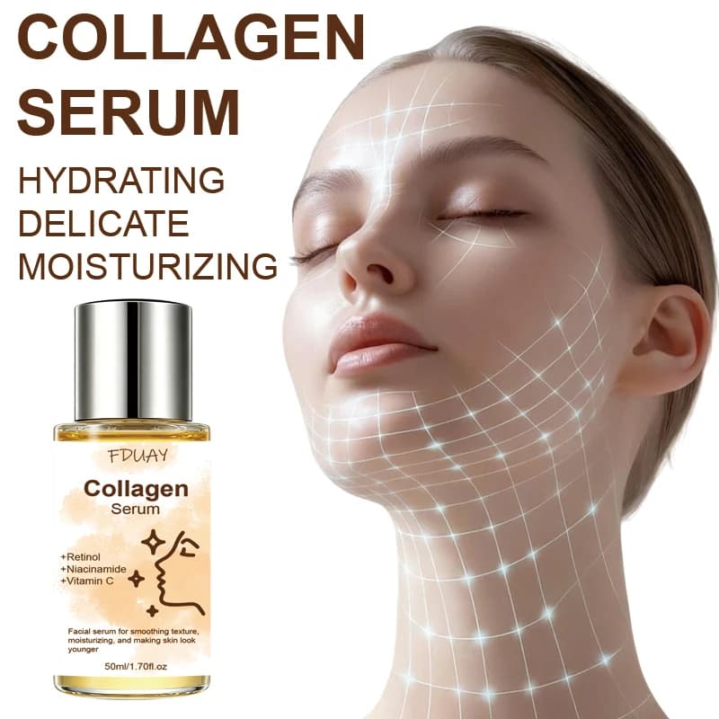 50ml collagen facial serum with retinol, niacinamide, and vitamin C, lightweight and moisturizing, leaving your skin smooth
