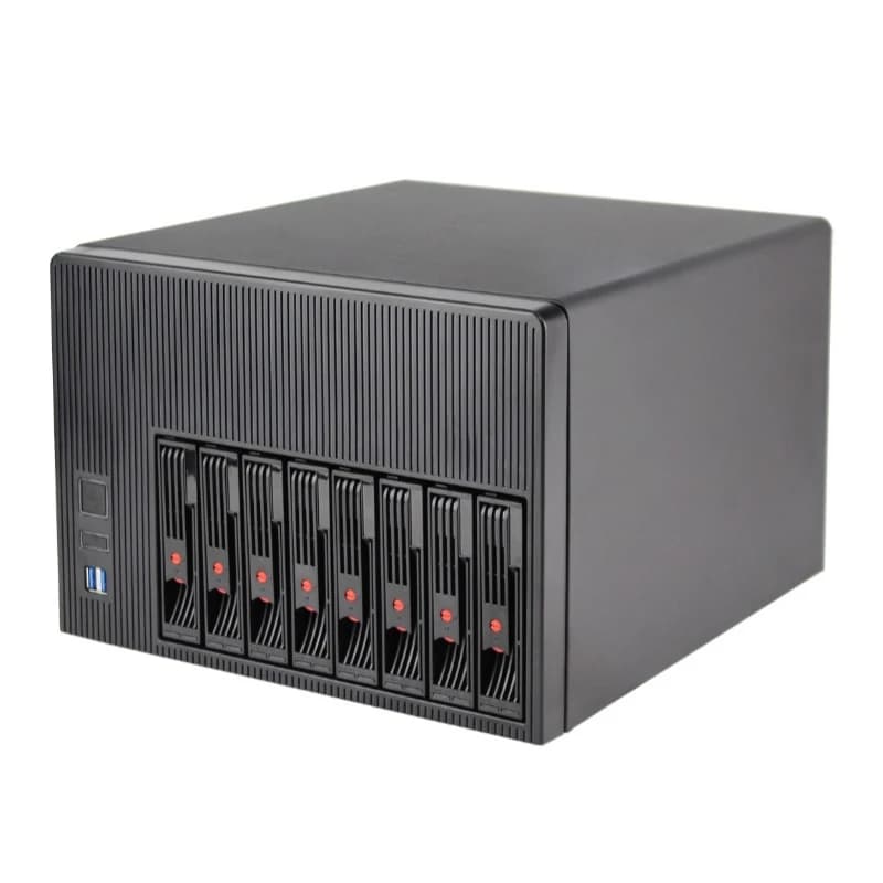 NAS-08 Case NAS a 8 Bay, Chassis Server di Archiviazione, Micro-ATX / Mini-ITX, 8×3.5\" HDD + 2.5\" SSD, 1U / Alimentatore Flex, Raffreddamento Multi-Ventola