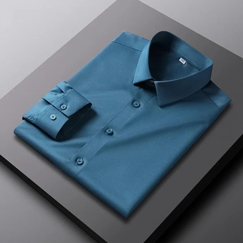 Men's casual and fashionable shirt with long sleeves in plain color, work top without ironing and wrinkle resistant