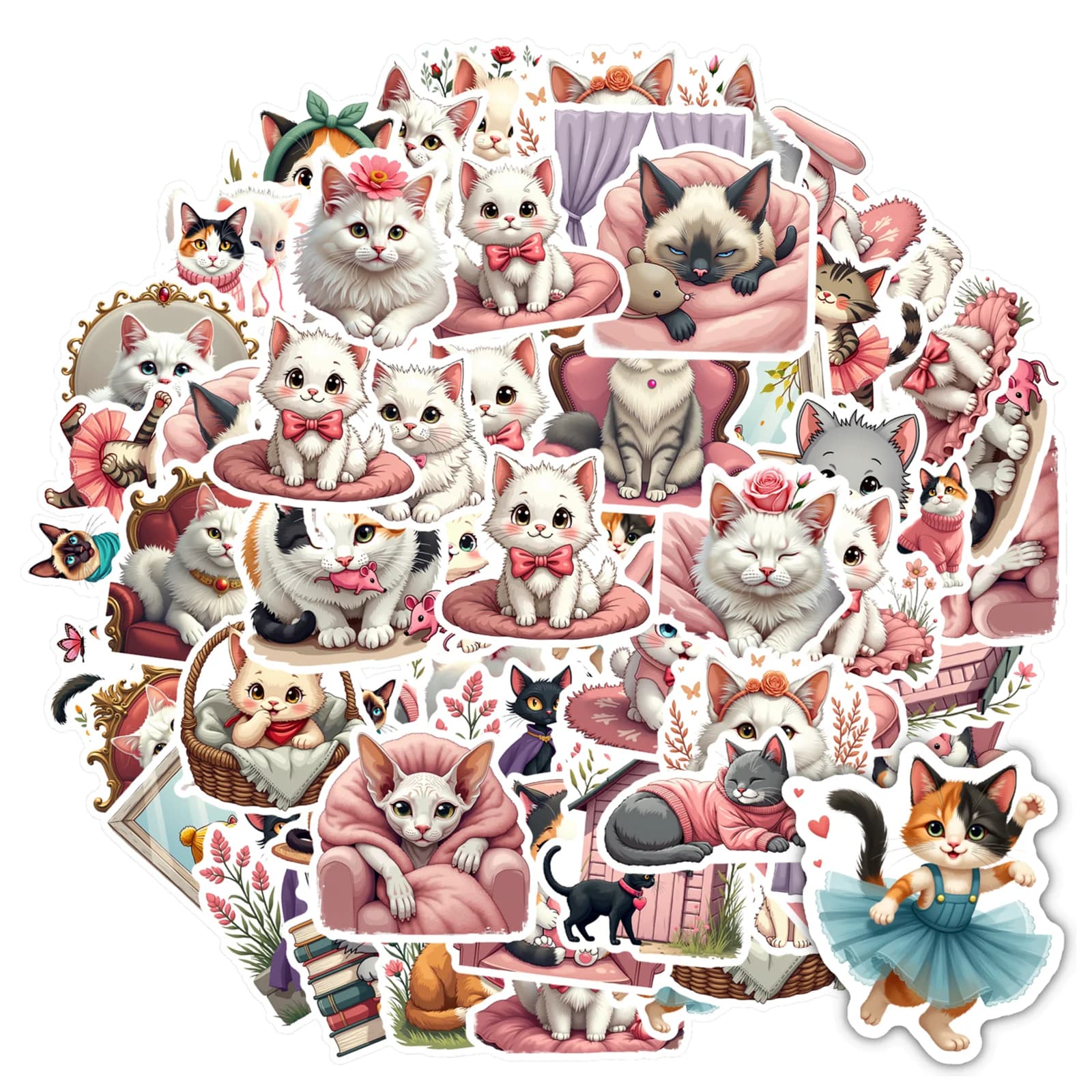 35-100 Pieces Adhesive Animals Fantasiosis and Carini, Animal Illustrations, Fai-da-Te Stickers for Phone, Laptop, Scrapbook, Bicycle