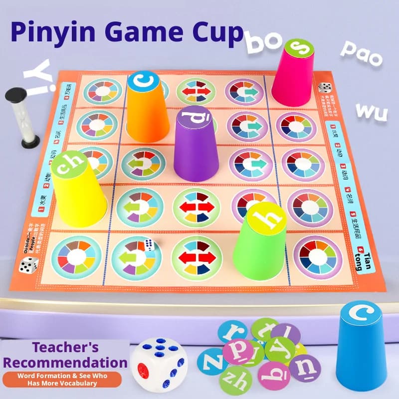Hot Kids Chinese Pinyin Matching Board Game Color Stacking Cups Toy Early Education Parent‑Child Interactive Spelling Game Toy