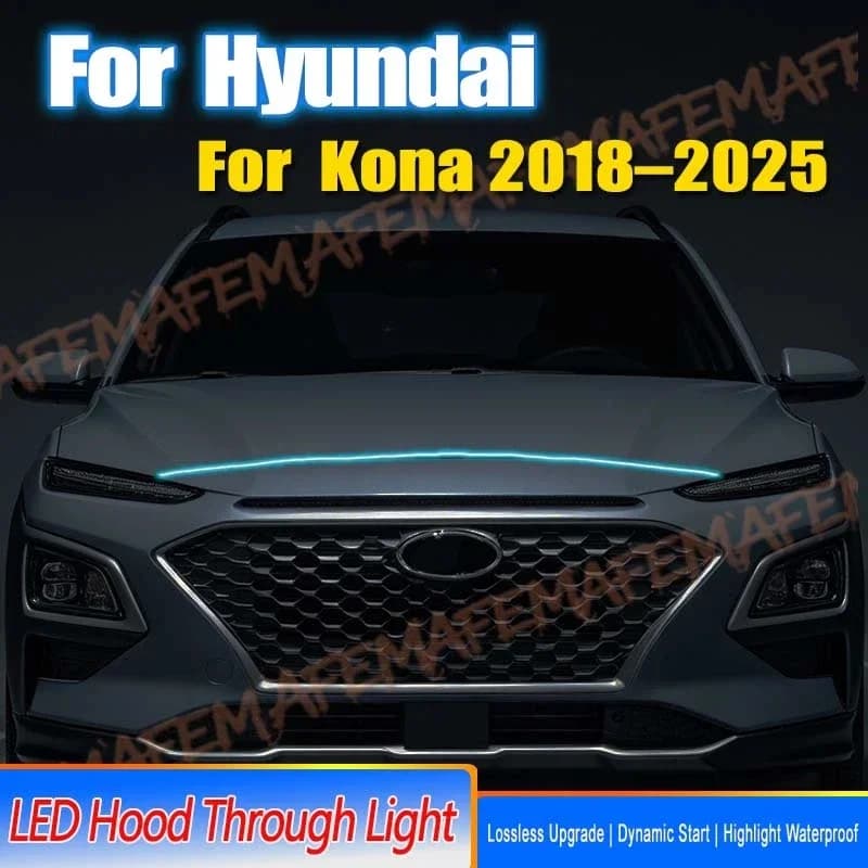 Scan Starting Led Car Hood Light Strip Decorative Lamp Flexible DRL For Hyundai Kona 2018-2025 Running Lights Headlight Strips