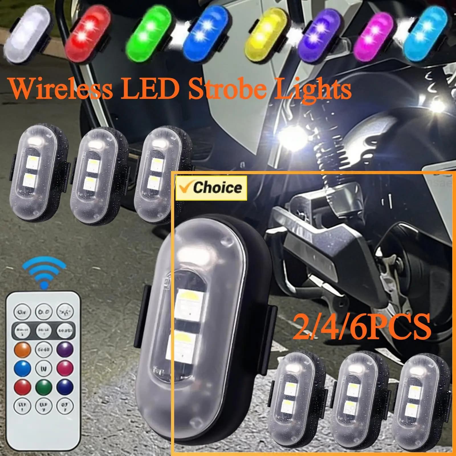 2/4/6PCS LED Emergency Warning Lights with Remote Control 7 Colors USB Rechargeable Car Flashing Light for Car Moto Drone Bike