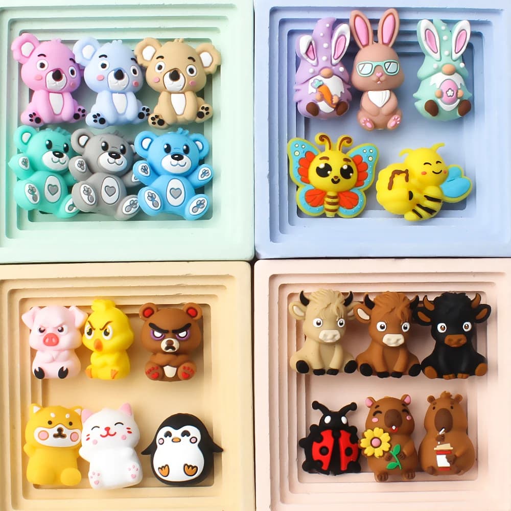 5/10/20 pz Perline in Silicone a Cartone Animato, Perline in Gomma 3D a Forma di Animali, Accessori Fai da Te per Portachiavi, Cordini, Gioielli e Regali Fatti a Mano