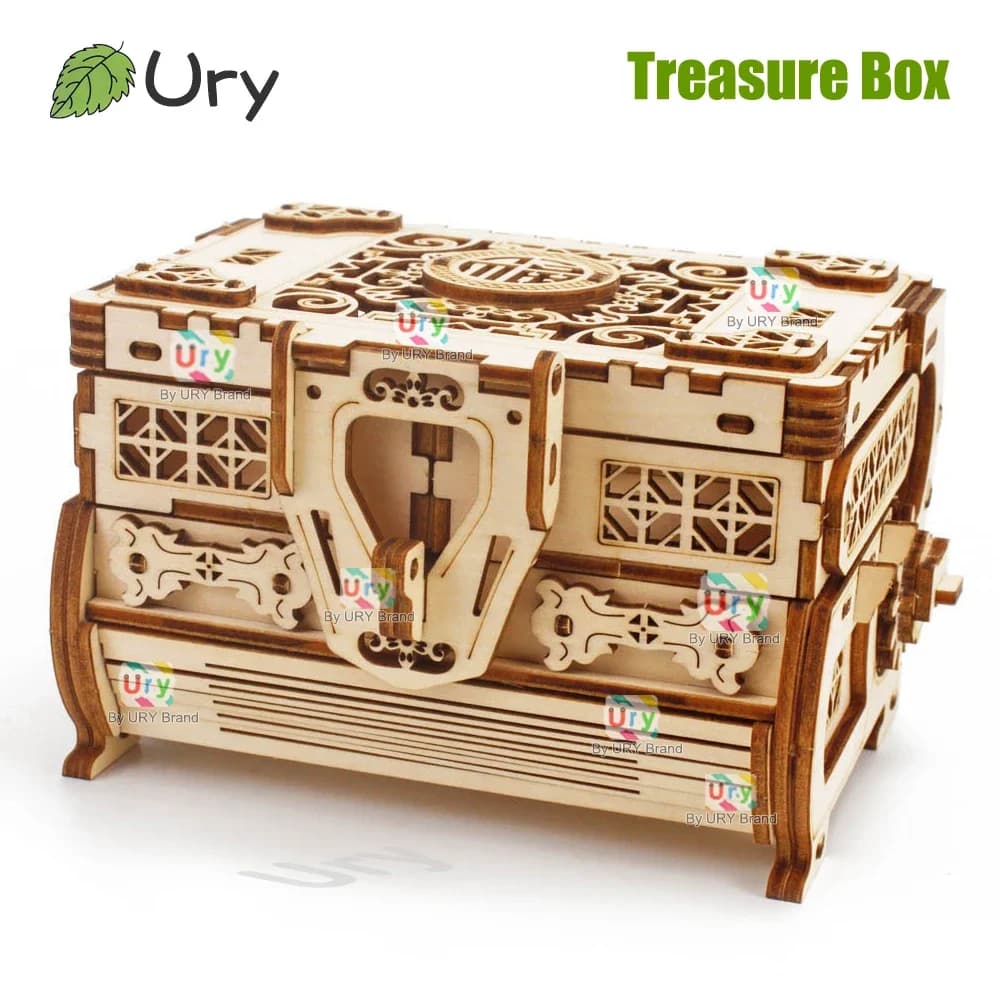 URY Puzzle in legno 3D Mini scatola del tesoro antica Spogliatoio Gioco fai da te Modello di assemblaggio avanzato Giocattoli Regalo creativo per ragazze