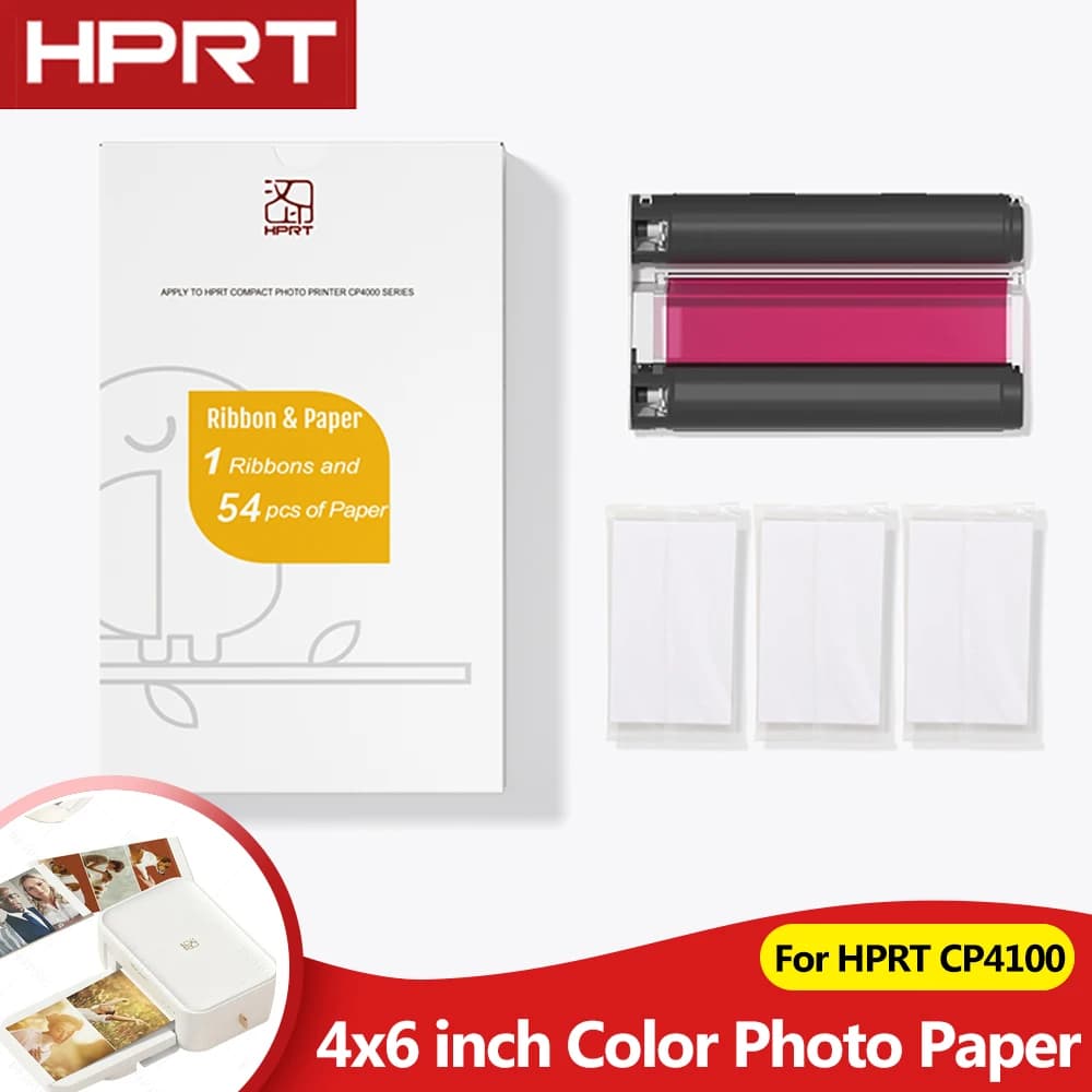 Carta fotografica originale HPRT, carta fotografica a colori da 4x6 pollici, nastro a colori, sublimazione per la sostituzione della stampante fotografica a colori CP4100