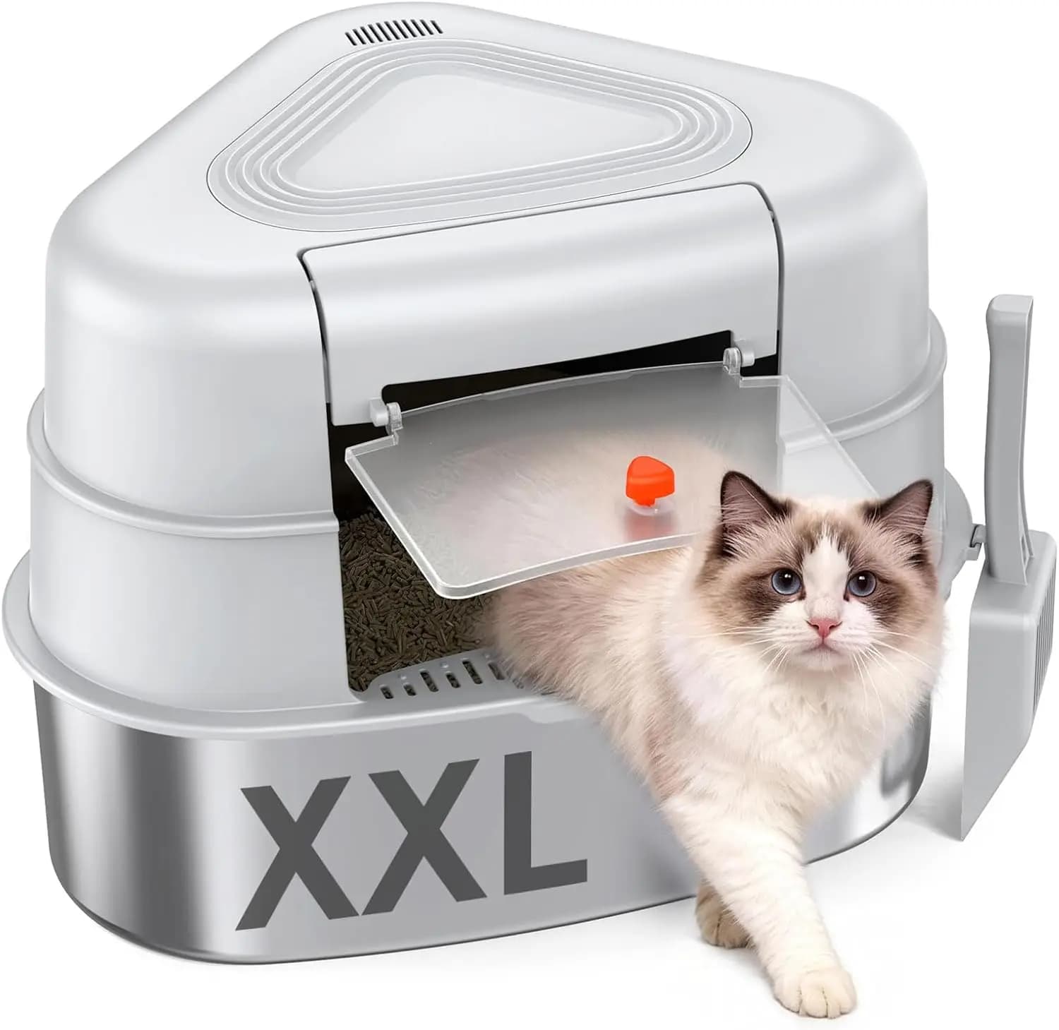 Lettiera per Gatti Extra Large ad Angolo con Coperchio - Acciaio Inossidabile, Controllo Odori e Design Salvaspazio per Gatti Grandi
