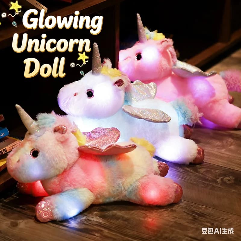 Peluche Unicorno Luminoso con Luci LED, Morbido Pupazzo Unicorno Imbottito, Regalo di Compleanno Perfetto per Bambini, Ragazze, Adolescenti, Decorazione per la Camera da Letto
