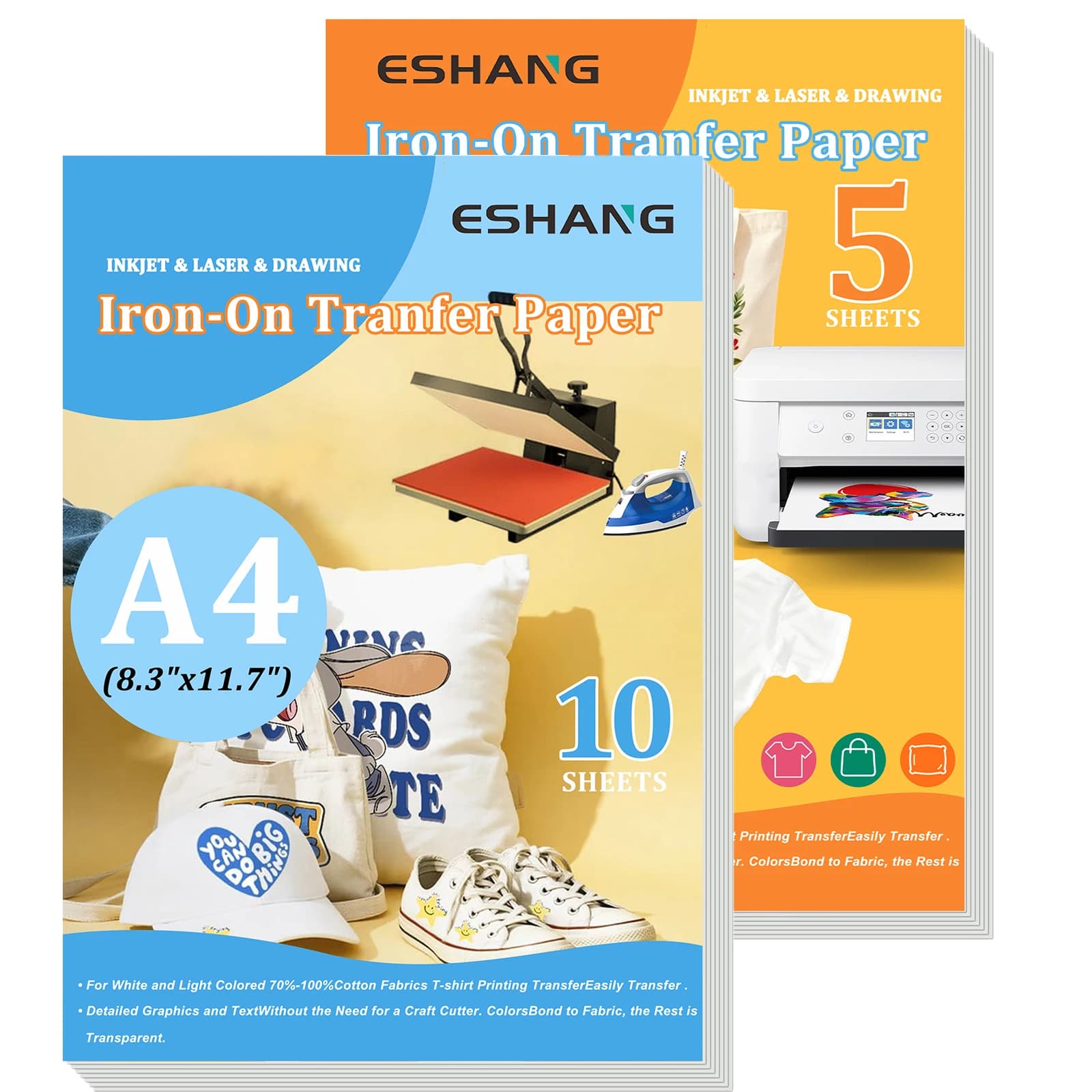 ESHANG 5/10 pieces of light thermoadhesive paper, easy to apply hot for DIY clothing, shirts, jeans, backpacks, hats and cushions